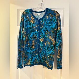 New York & Company Blue and Gold Floral Cardigan